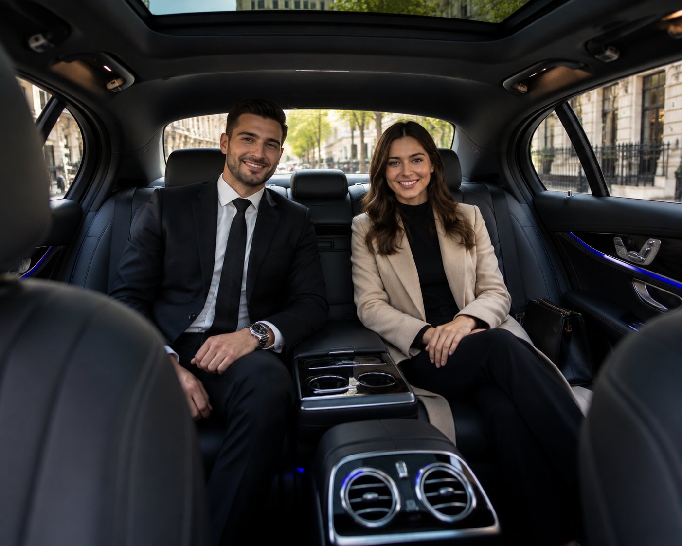 Luxury chauffeur vehicle interior for a Cotswolds tour from London