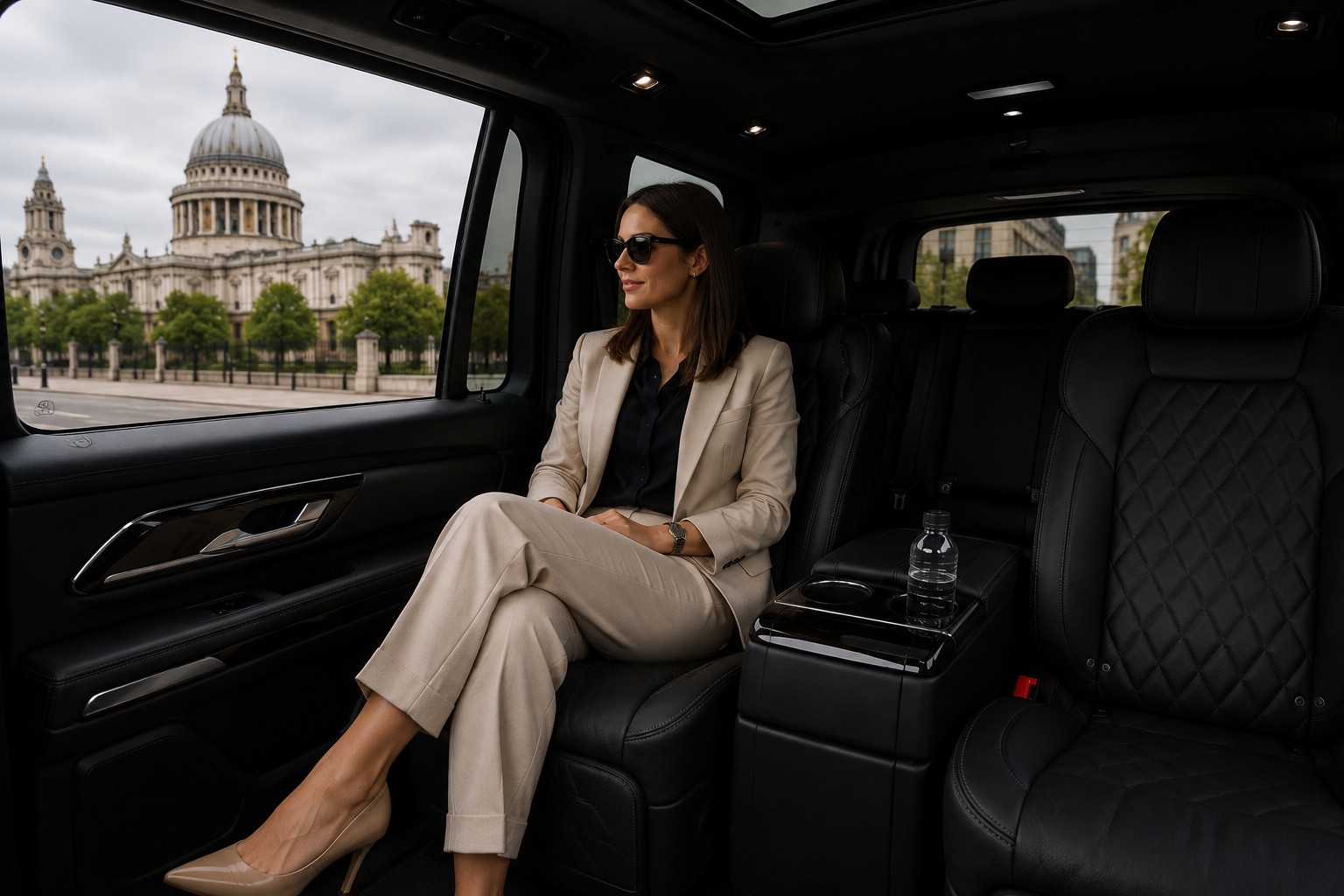 Hire Chauffeur Today First Class Rear Passenger Compartment Outfitted with Executive Workspace Capabilities and Premium Seating