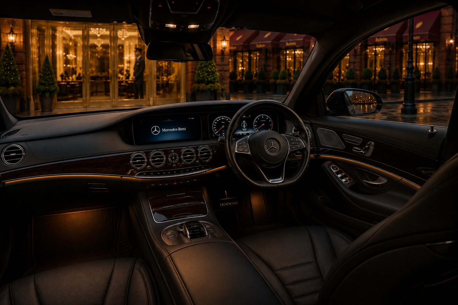 Chauffeur Booking UK First Class Passenger Lounge Displaying Premium Multimedia Systems and Rear Seating Comfort