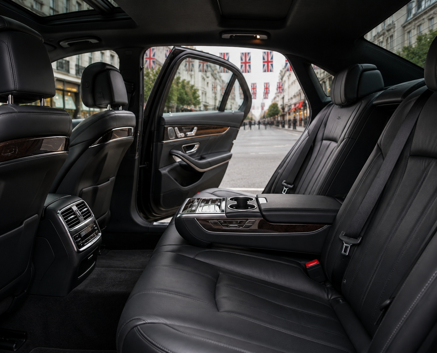 Licensed Chauffeur Service High End Passenger Cabin Interior Showcasing Executive Comfort Fields