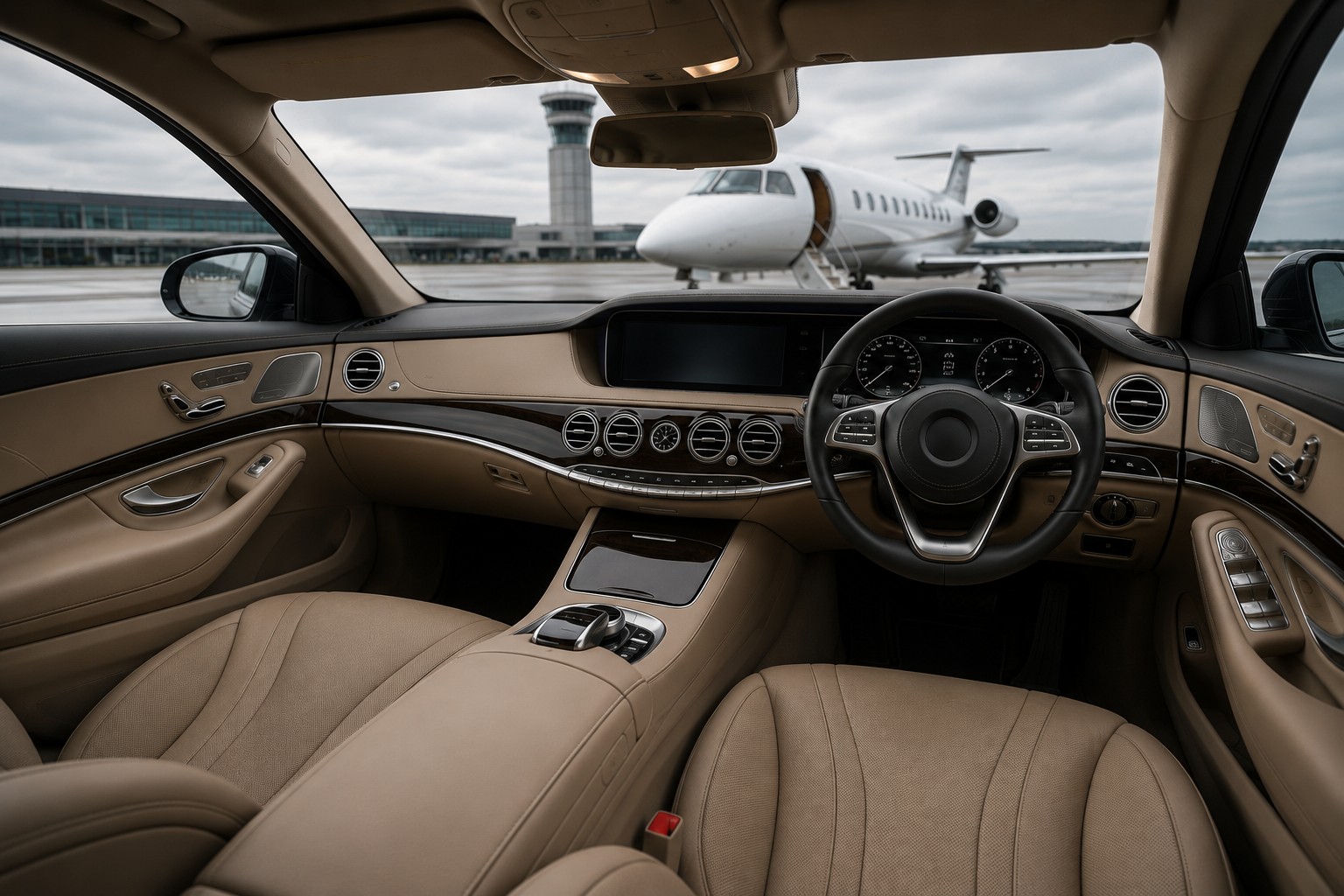 Private Chauffeur For Airport Transfers Premium Luxury Interior Space Presenting Right Hand Drive Controls And Elegant Leather Craftsmanship